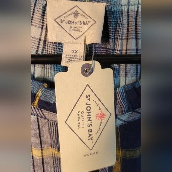St John's Baysize 3x lightweight cotton/rayon plaid blues,yellow oversized flowy - Picture 5 of 8